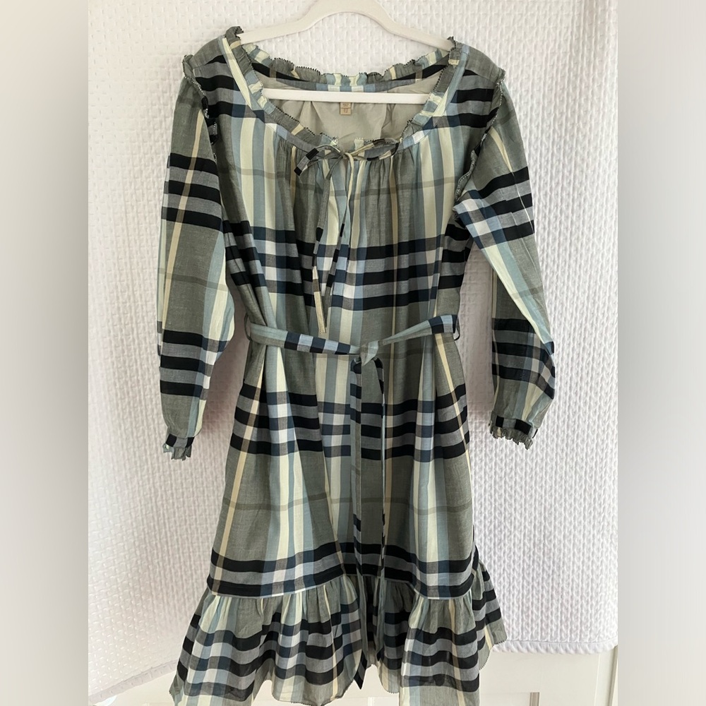 Classic Burberry London Green Checked Ruffle Dress